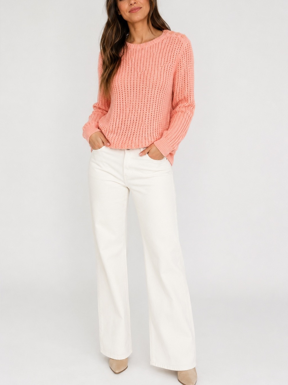Talbots • Lambswool Open Knit Button Detail Sweater
